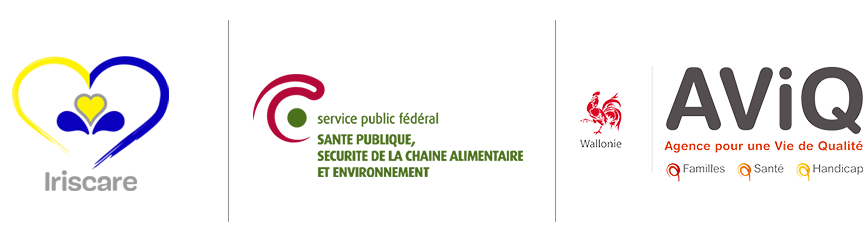 Logos de 3 partenaires de Formations Repère : Iriscare, SPF santé publique et l'AVIQ.
